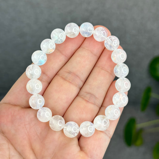 Natural Rainbow Madagascar Moonstone Bracelet Size 9.5 mm
