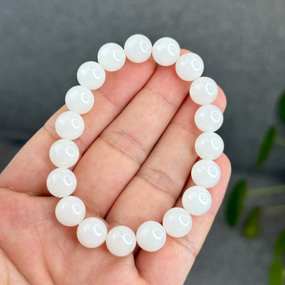Natural White Hetian Nephrite Jade Bracelet Size 10 mm