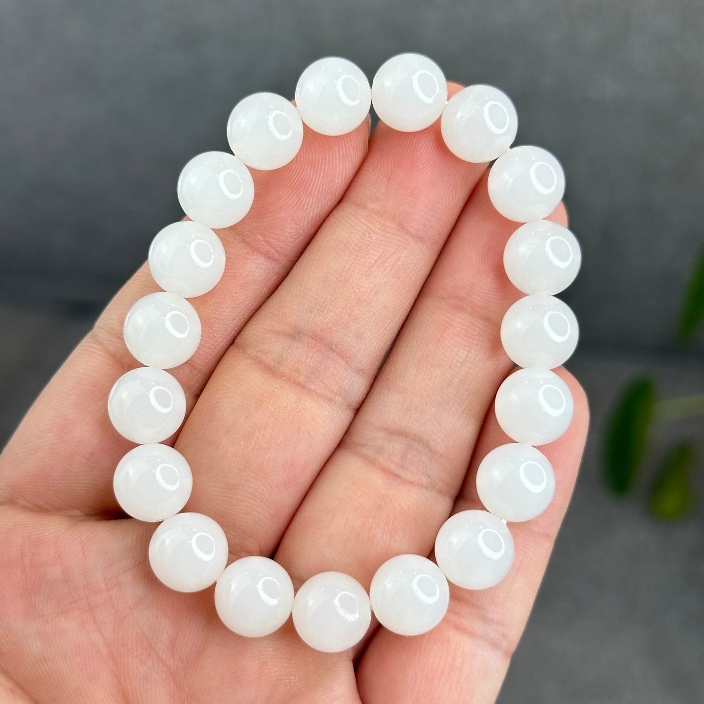 Natural White Hetian Nephrite Jade Bracelet Size 10 mm
