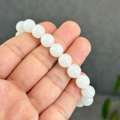 Natural White Hetian Nephrite Jade Bracelet Size 10 mm