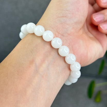 Natural White Hetian Nephrite Jade Bracelet Size 10 mm