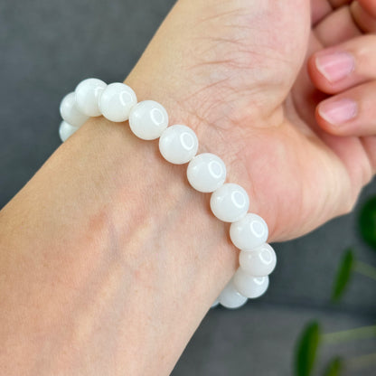 Natural White Hetian Nephrite Jade Bracelet Size 10 mm