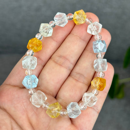 Natural Multi-Colour Topaz Mix Bead Faceted Bracelet Size 9 mm and 5 mm