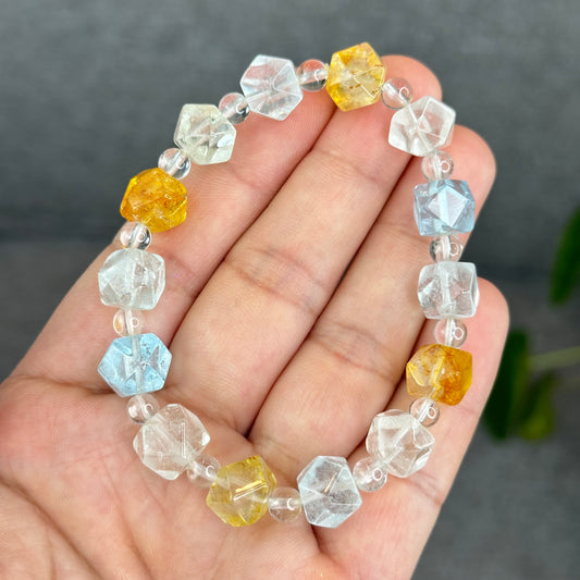 Natural Multi-Colour Topaz Mix Bead Faceted Bracelet Size 9 mm and 5 mm
