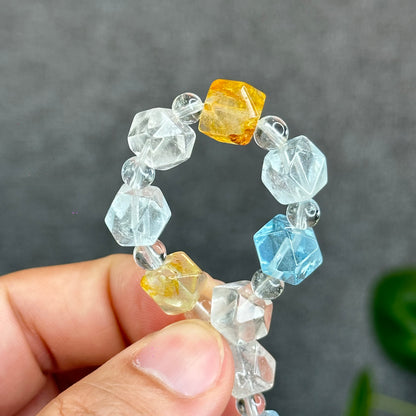 Natural Multi-Colour Topaz Mix Bead Faceted Bracelet Size 9 mm and 5 mm