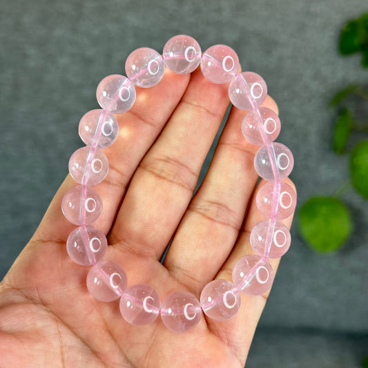 Natural Translucent Pastel Rose Quartz Bracelet Size  Size 12 mm