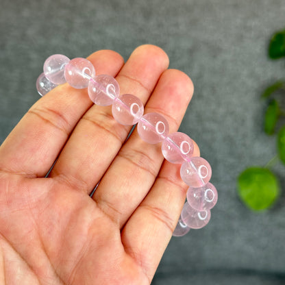 Natural Translucent Pastel Rose Quartz Bracelet Size  Size 12 mm