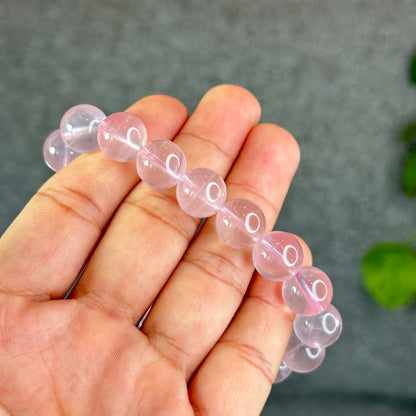 Natural Translucent Pastel Rose Quartz Bracelet Size  Size 12 mm