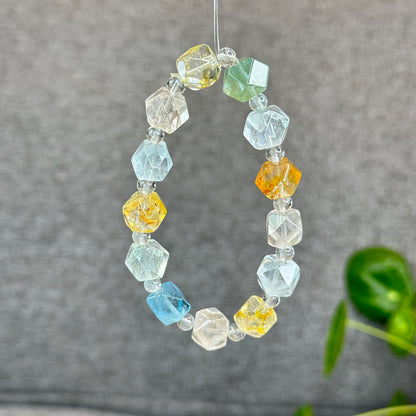 Natural Multi-Colour Topaz Mix Bead Faceted Bracelet Size 10.3 mm and 5 mm