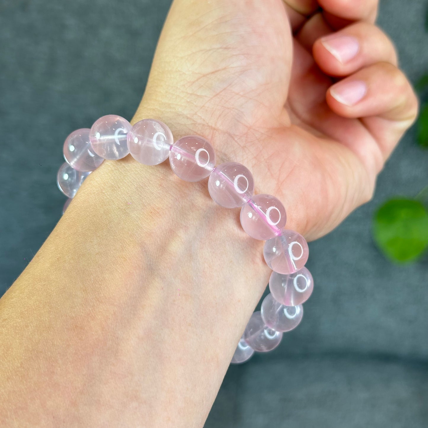 Natural Translucent Pastel Rose Quartz Bracelet Size  Size 12 mm
