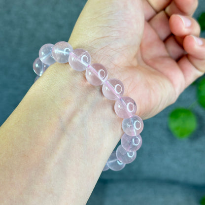 Natural Translucent Pastel Rose Quartz Bracelet Size  Size 12 mm
