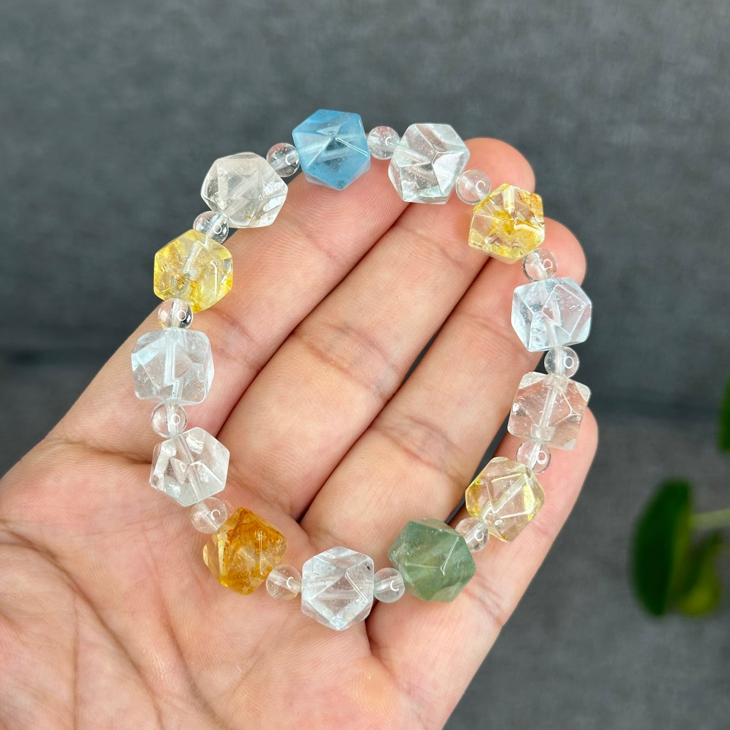 Natural Multi-Colour Topaz Mix Bead Faceted Bracelet Size 10.3 mm and 5 mm