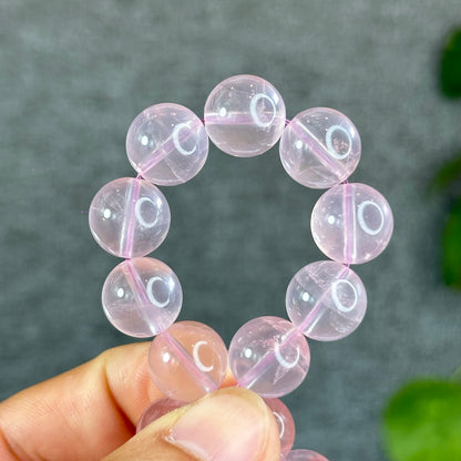 Natural Translucent Pastel Rose Quartz Bracelet Size  Size 12 mm