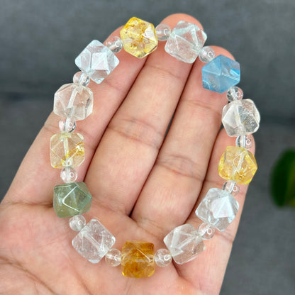 Natural Multi-Colour Topaz Mix Bead Faceted Bracelet Size 10.3 mm and 5 mm