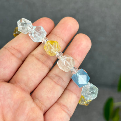 Natural Multi-Colour Topaz Mix Bead Faceted Bracelet Size 10.3 mm and 5 mm