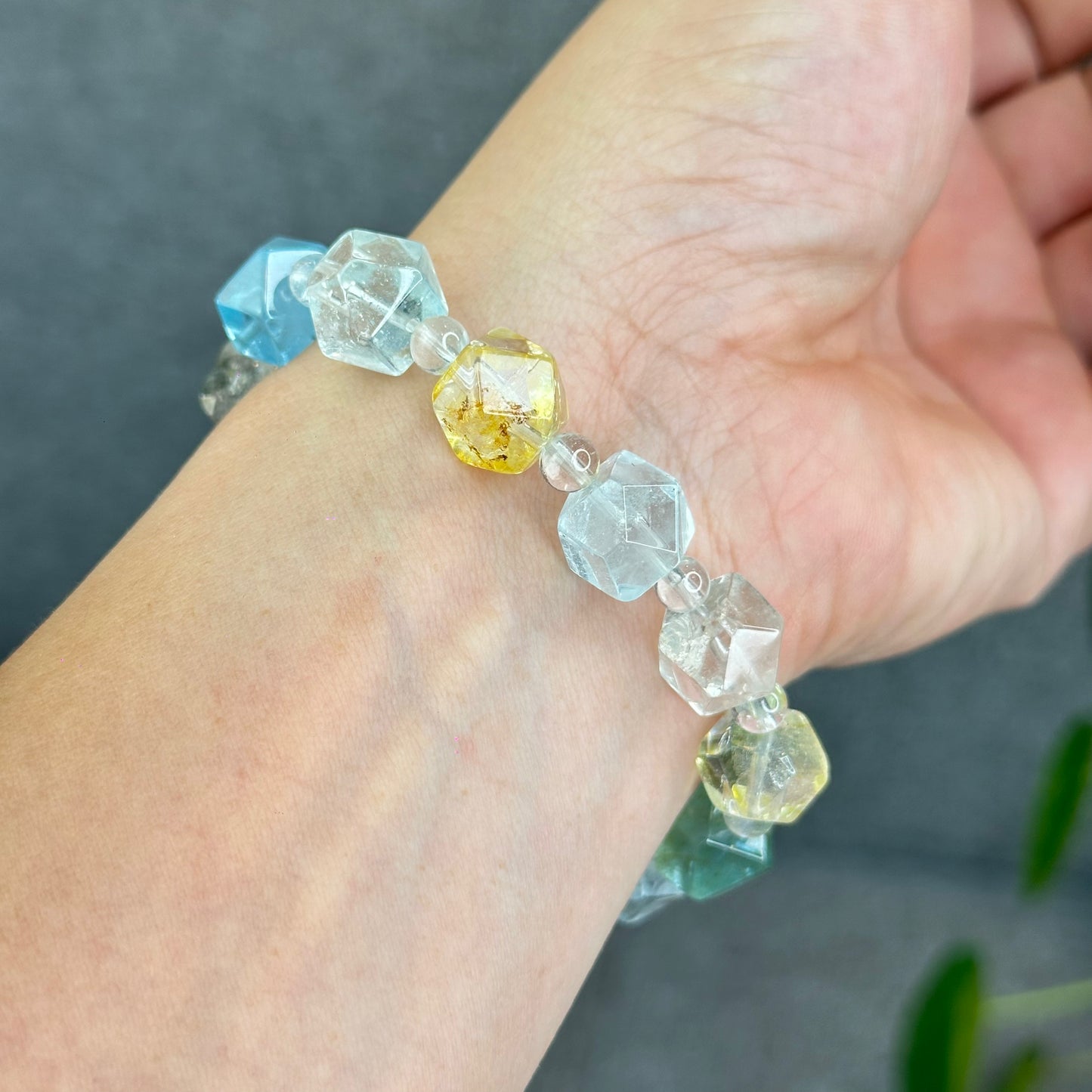 Natural Multi-Colour Topaz Mix Bead Faceted Bracelet Size 10.3 mm and 5 mm