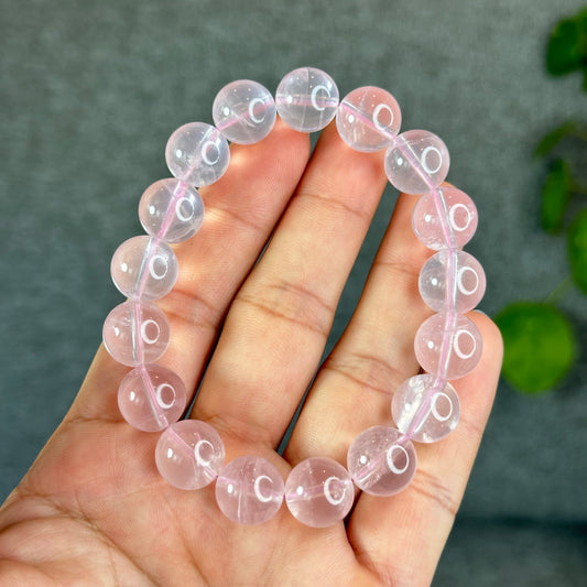 Natural Translucent Pastel Rose Quartz Bracelet Size 12 mm