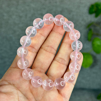 Natural Translucent Pastel Rose Quartz Bracelet Size 12 mm