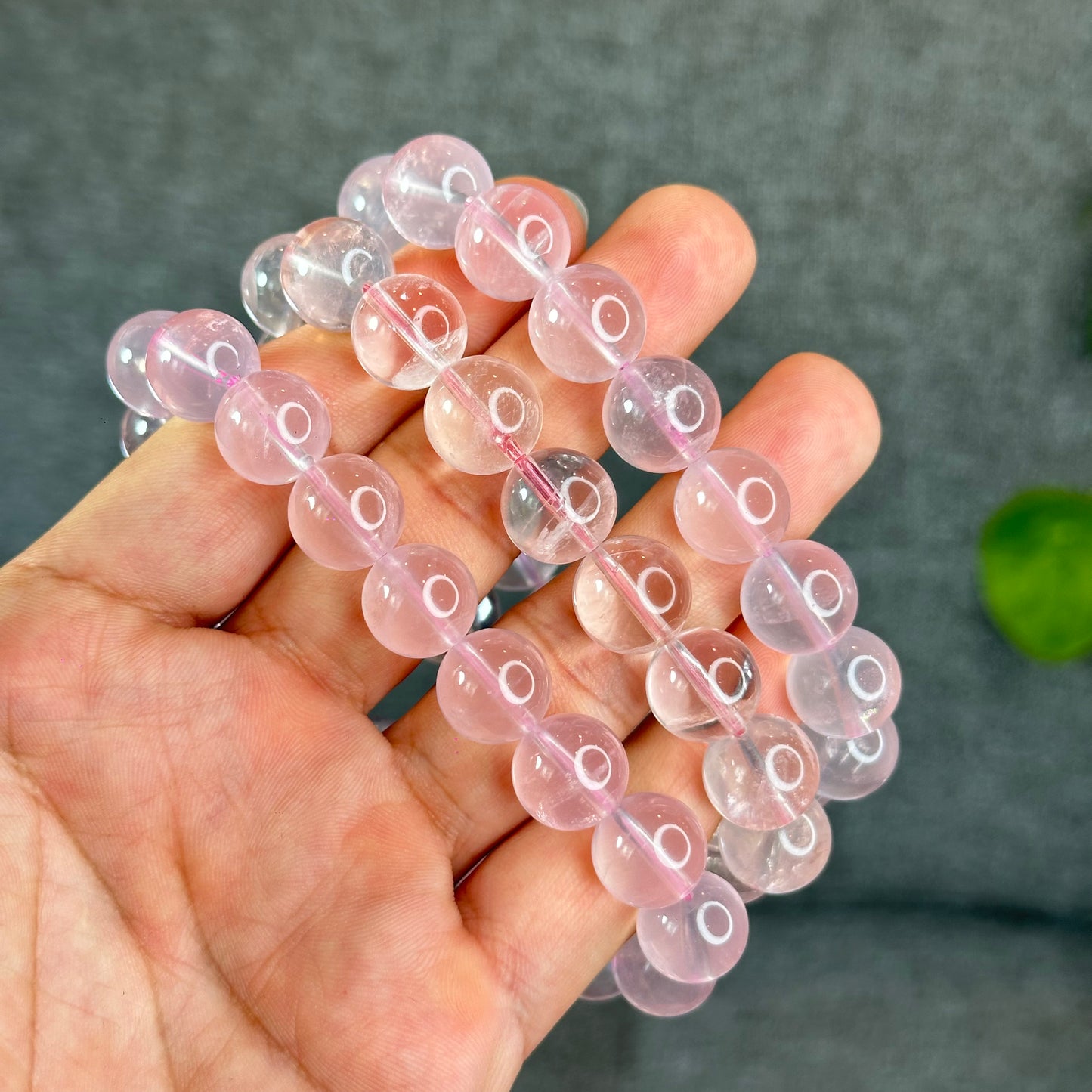 Natural Translucent Pastel Rose Quartz Bracelet Size  Size 12 mm
