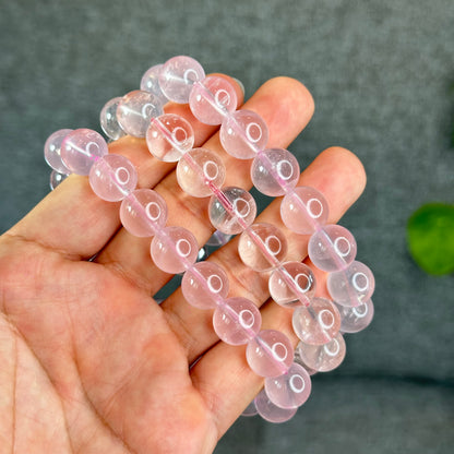 Natural Translucent Pastel Rose Quartz Bracelet Size  Size 12 mm
