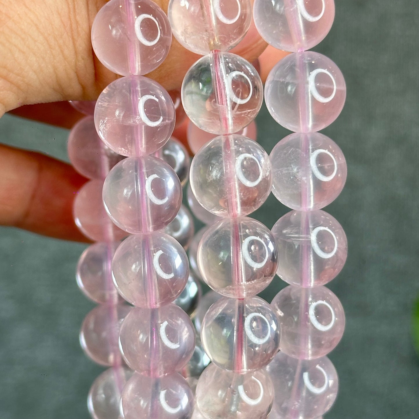 Natural Translucent Pastel Rose Quartz Bracelet Size  Size 12 mm