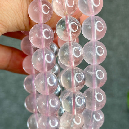 Natural Translucent Pastel Rose Quartz Bracelet Size  Size 12 mm