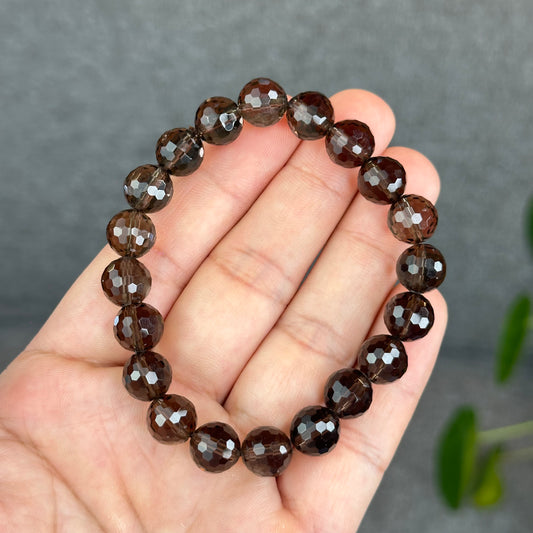 Natural Smokey Quartz Faceted Bracelet Size 9.5 mm