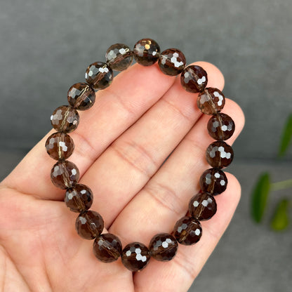 Natural Smokey Quartz Faceted Bracelet Size 9.5 mm