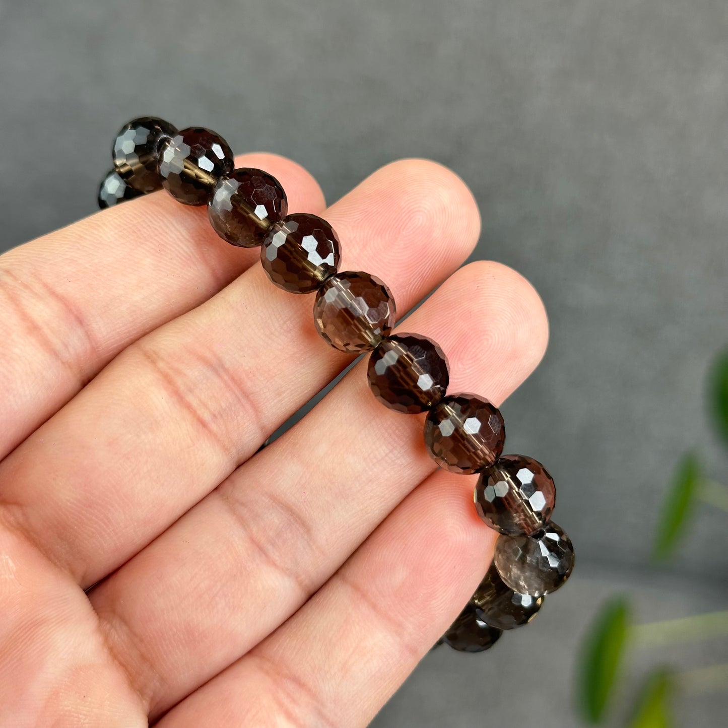 Natural Smokey Quartz Faceted Bracelet Size 9.5 mm