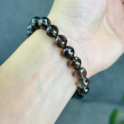 Natural Smokey Quartz Faceted Bracelet Size 9.5 mm