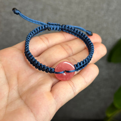 Dong Dieu Rhodochrosite Braided Bracelet Blue String