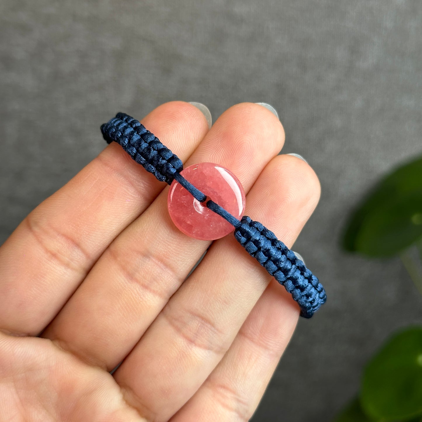 Dong Dieu Rhodochrosite Braided Bracelet Blue String