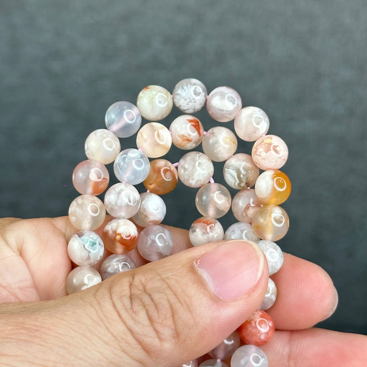 Natural Floral Agate Triple Wrap Bracelet Size 8 mm