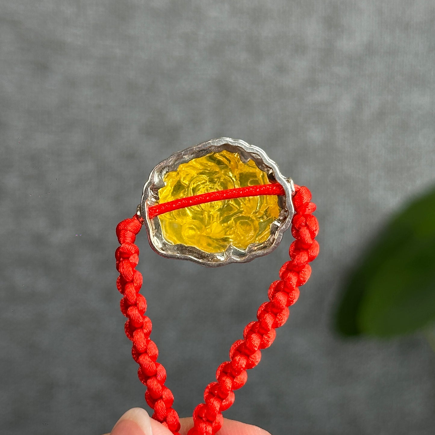 Amber Peony Flower Pendant in Silver Setting