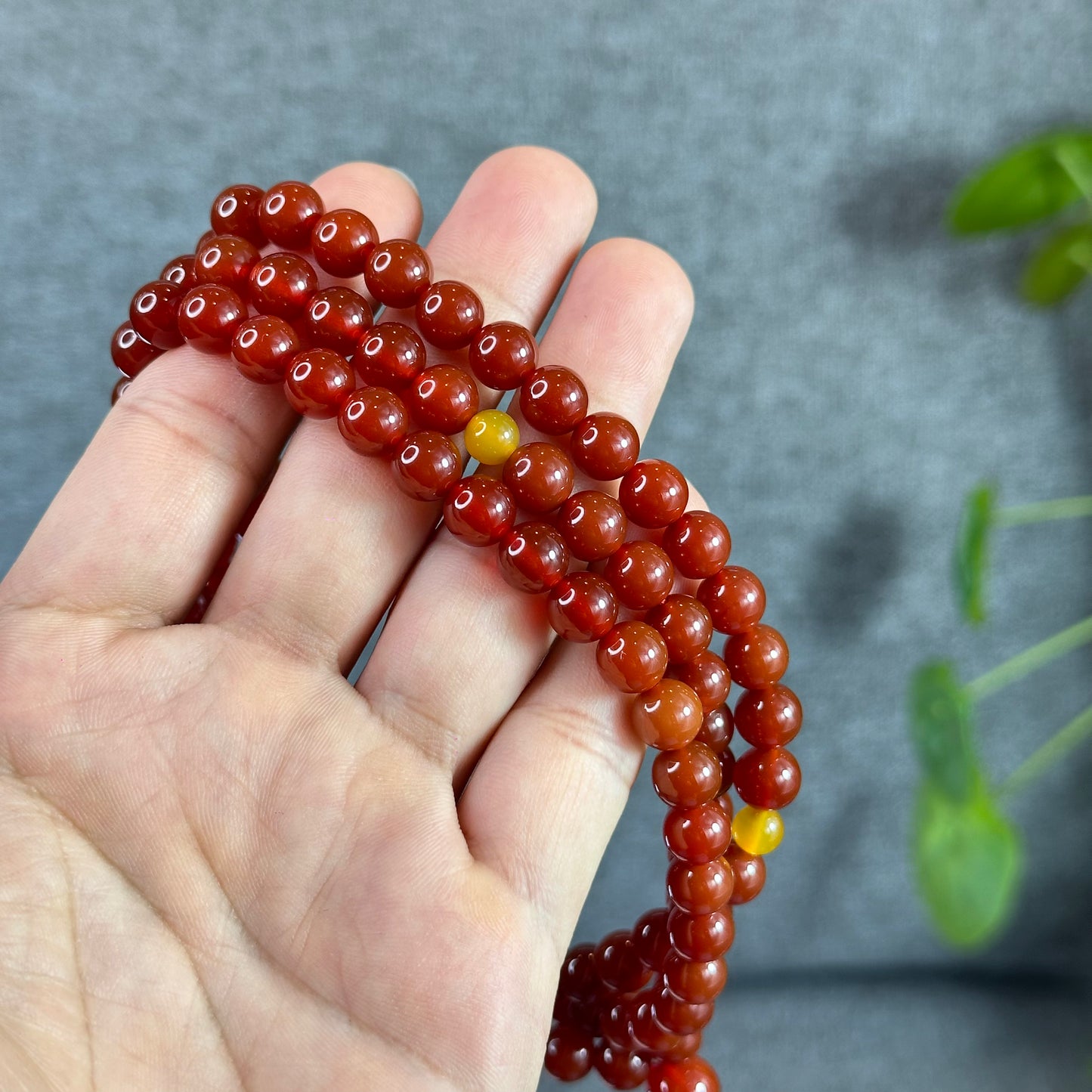 Natural Carnelian Red Agate Triple Wrap Bracelet Size 8 mm