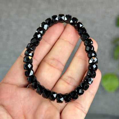 Natural Black Tourmaline Faceted Chickle Bracelet Size 7.8 mm