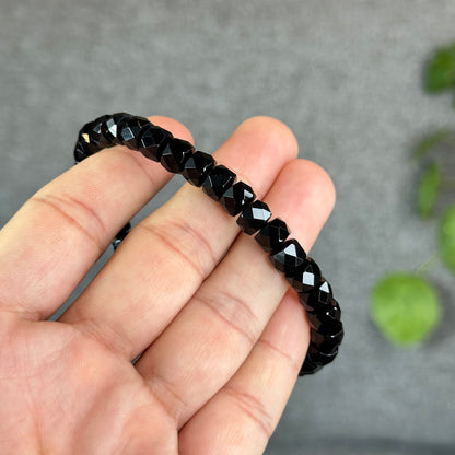 Natural Black Tourmaline Faceted Chickle Bracelet Size 7.8 mm