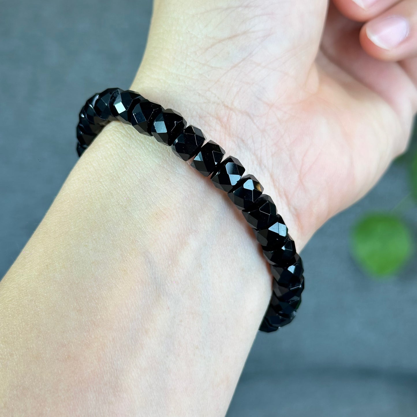 Natural Black Tourmaline Faceted Chickle Bracelet Size 7.8 mm