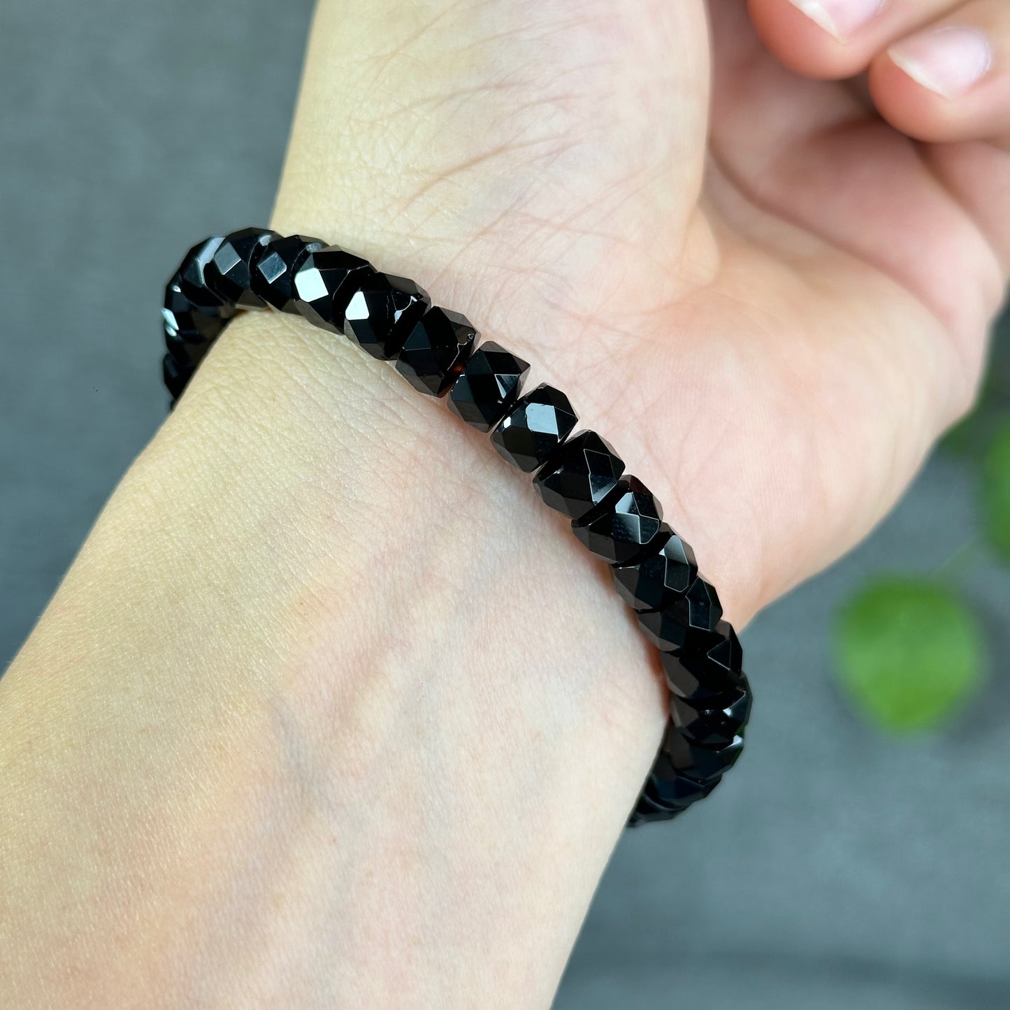 Natural Black Tourmaline Faceted Chickle Bracelet Size 7.8 mm