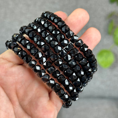 Natural Black Tourmaline Faceted Chickle Bracelet Size 7.8 mm
