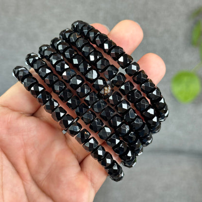Natural Black Tourmaline Faceted Chickle Bracelet Size 7.8 mm