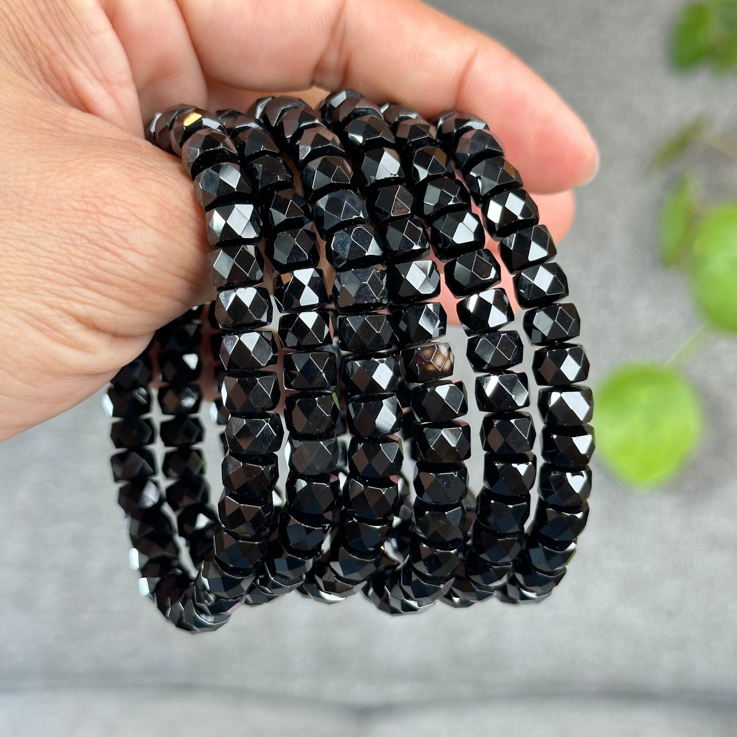 Natural Black Tourmaline Faceted Chickle Bracelet Size 7.8 mm