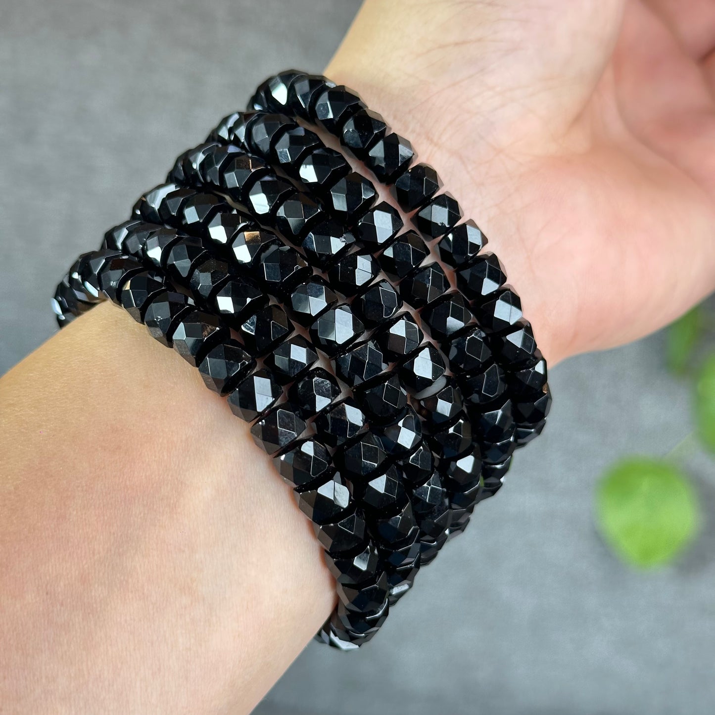 Natural Black Tourmaline Faceted Chickle Bracelet Size 7.8 mm