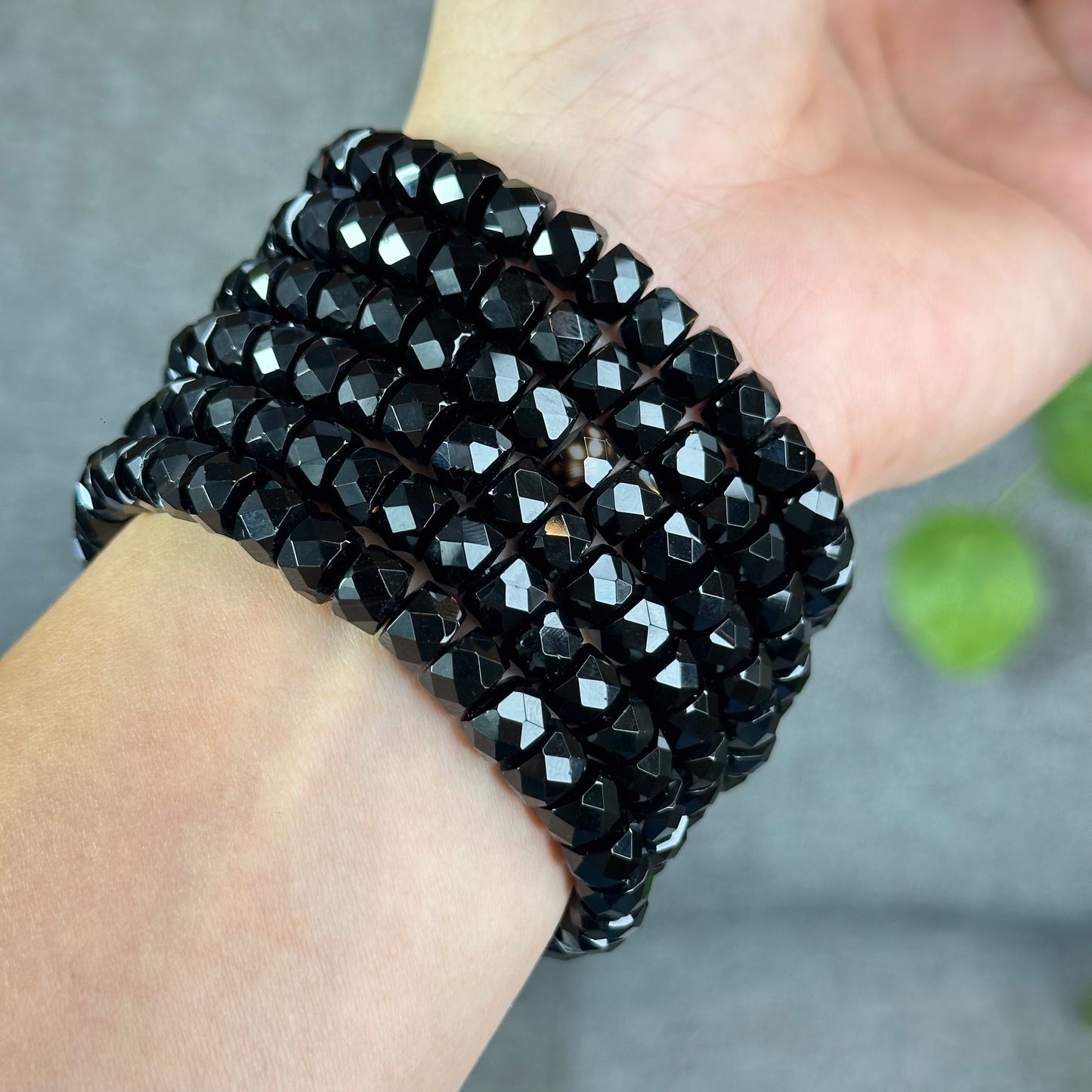 Natural Black Tourmaline Faceted Chickle Bracelet Size 7.8 mm