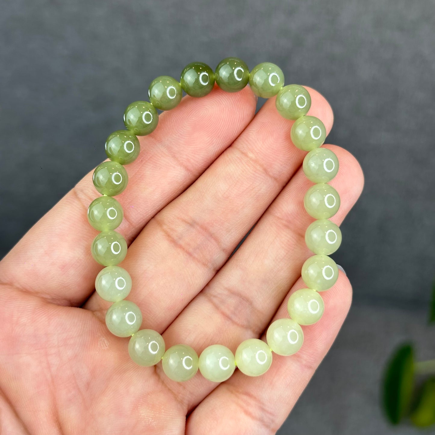 Natural Gradient Green Hetian Nephrite Jade Bracelet Size 8  mm