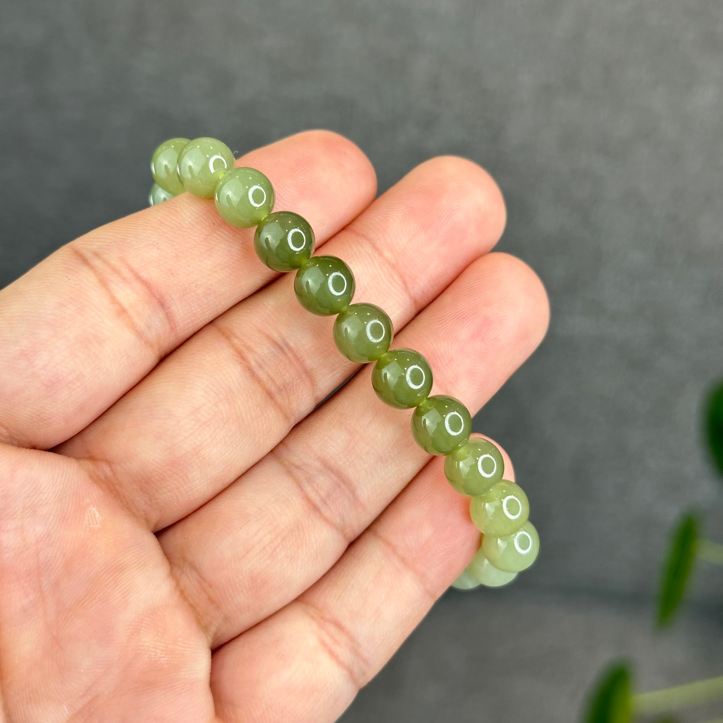 Natural Gradient Green Hetian Nephrite Jade Bracelet Size 8  mm
