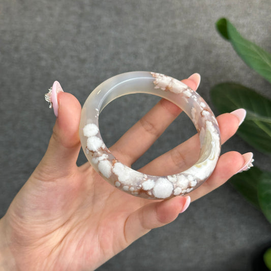 Natural Floral Agate Bangle Leaf Style Size 61 mm