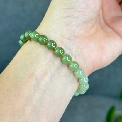 Natural Gradient Green Hetian Nephrite Jade Bracelet Size 8  mm