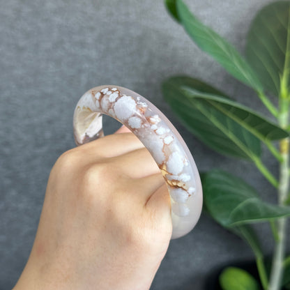 Natural Floral Agate Bangle Leaf Style Size 61 mm