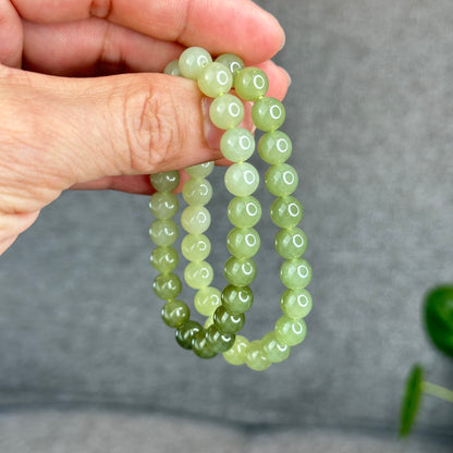 Natural Gradient Green Hetian Nephrite Jade Bracelet Size 8  mm